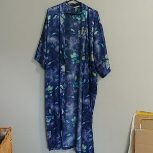 Blue floral silky long robe